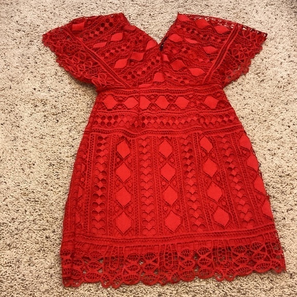 Lulu's Red Lace Mini Dress - Picture 3 of 4